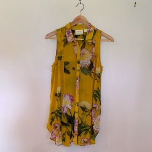 Maeve by ANTHROPOLOGIE Duchess Sleeveless Button-down Floral Shirt Sz 2